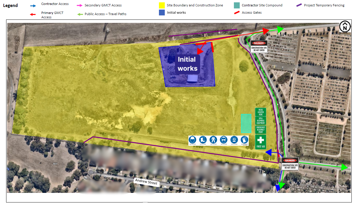 Colour coded aerial map showing the location of the stage 2 construction area.